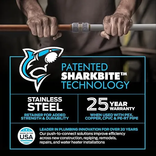 SharkBite Max 1/2 Inch Polybutylene Transition Coupling, Push to Connect Brass Plumbing Fitting, PEX Pipe, Copper, CPVC, PE-RT, HDPE, UR4008A