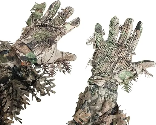 QuikCamo Mossy Oak and Realtree Lightweight 3D Leafy Camo Hunting Gloves for Men (Touch Screen Enabled or Fingerless Options)