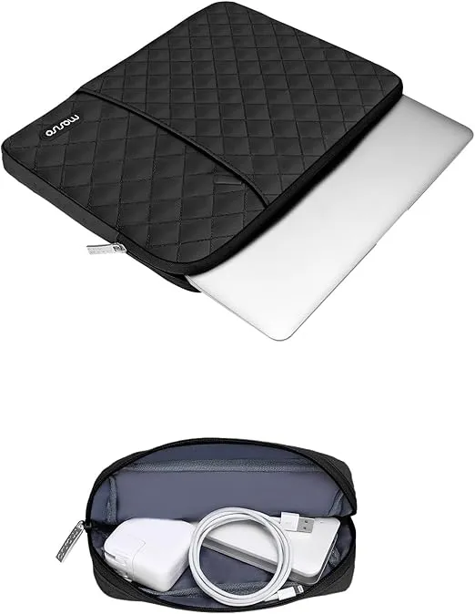 MOSISO Laptop Sleeve Compatible with MacBook Air/Pro,13-13.3 inch Notebook, Compatible with MacBook Pro 14 inch M4 M3 M2 M1 2024-2021, Square Quilted Vertical Bag with Pocket&Small Case, Black