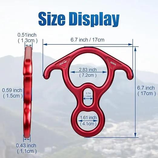 50KN Rescue Figure, 8 Descender Large Bent-Ear Belaying and Rappelling Gear Belay Device Climbing for Rock Climbing Peak Rescue 7075 Aluminum Alloy