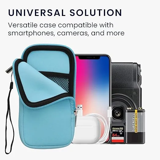 kwmobile Neoprene Phone Pouch Size XXL - 7" - Universal Cell Sleeve Mobile Bag with Zipper, Wrist Strap - Light Blue