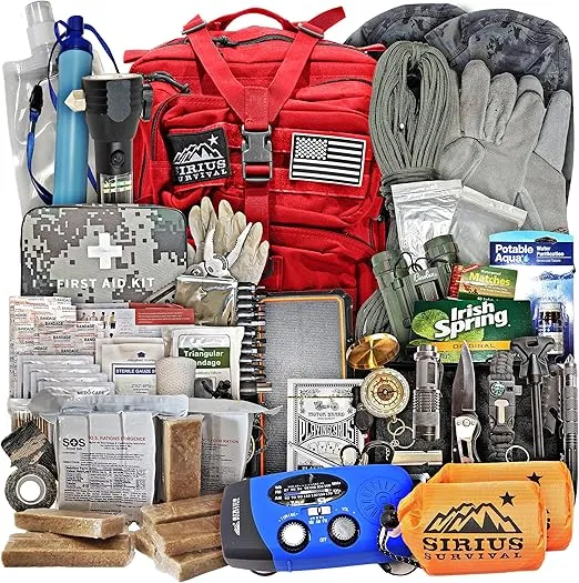 Sirius: Pre-Packed Bug Out Bag - 72 Hour Kit for 2 People - Bugout Backpack Survival Kit - Premium 50L Go Bag Tactical Backpack - Essential Bug Out Gear - Upgraded Survival Backpack