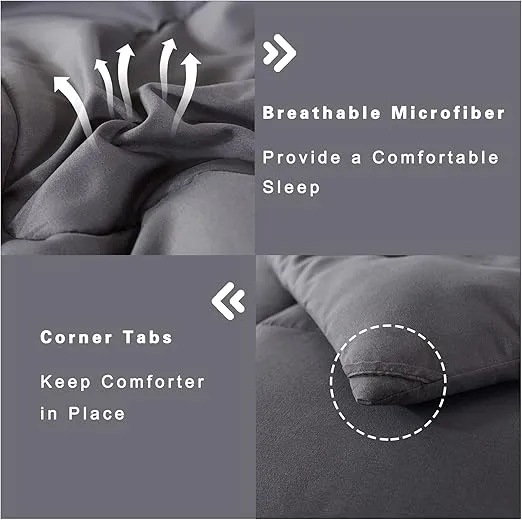 DOWNCOOL Full Size Comforter Sets -All Season Bedding Comforters Sets with 2 Pillow Cases -3 Pieces Bed Set Down Alternative Comforter Set -Grey Bedding Sets Full(82"x86")