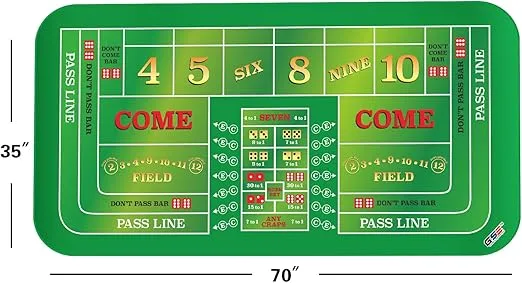 GSE 70" x 35" Portable Professional Casino Craps Tabletop Layout Mat with Carrying Bag, Non-Slip Rubber Craps Dice Game Layout Table Top Cover for Family/Friends Parties, Casino Night