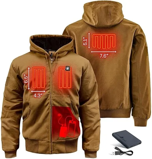 ActionHeat 5V Rechargeable Battery Heated Work Jacket – Khaki, Heavy Duty with Tri-Zone Heating System, Canvas Exterior Khaki S