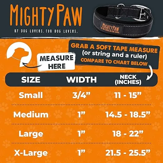 Mighty Paw Ultra Soft Dog Collar - Super Soft Neoprene Padding for Ultimate Comfort for Large and Small Dogs - Stay Safe and Visible with Reflective Threading - Long-Lasting Durability