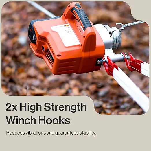 SuperHandy Capstan Winch - Cordless Brushless Motor, 2000lb Max Pull Force, Portable Li-Ion Battery Powered, 1 Ton Towing Capacity for Forestry, Hunting, Off-Road - Low Stretch Nylon Rope Included