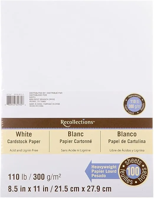 Recollections White Heavyweight Cardstock Paper, 8.5" X 11" - 100 Sheets