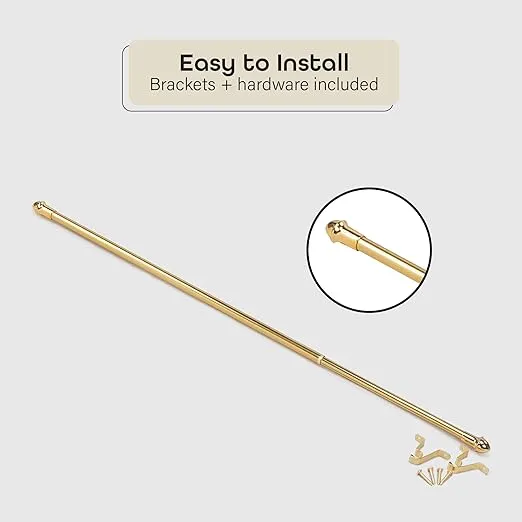 Fantasia Cafe Decorative Window Curtain Rod, 48"- 86" Adjustable Width, 7/16" Diameter, 3/4" Projection - Brass with Matching Finials - Easy to Install Telescoping Rod - Brackets & Hardware Included