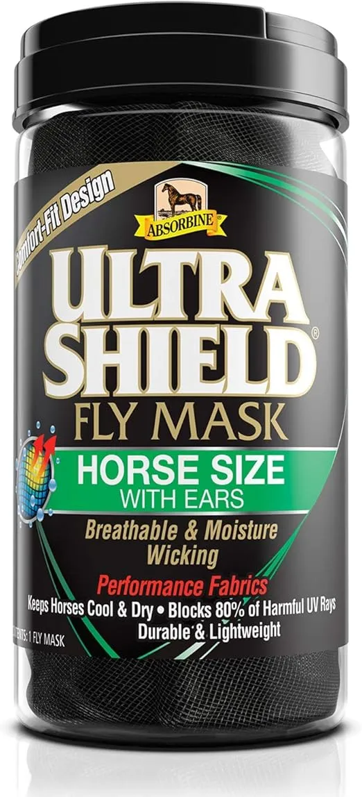 Absorbine UltraShield Equine Fly Mask, UV Protection, Horse Size with Ears