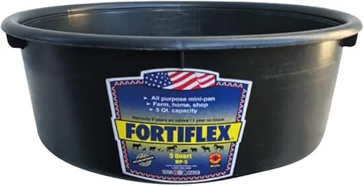 Fortiflex Mini Feed Pan for Dogs and Horses, 5-Quart, Black