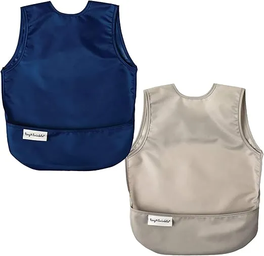 Tiny Twinkle Mess-Proof Apron Toddler Bibs w/Tug-Proof Closure, Baby Food Bibs, 2 Pack