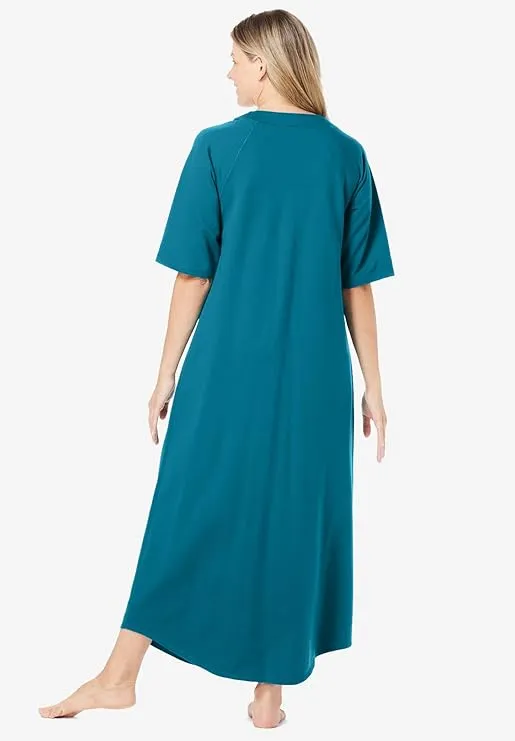 Dreams & Co. Women's Plus Size Petite Long French Terry Zip-Front Robe