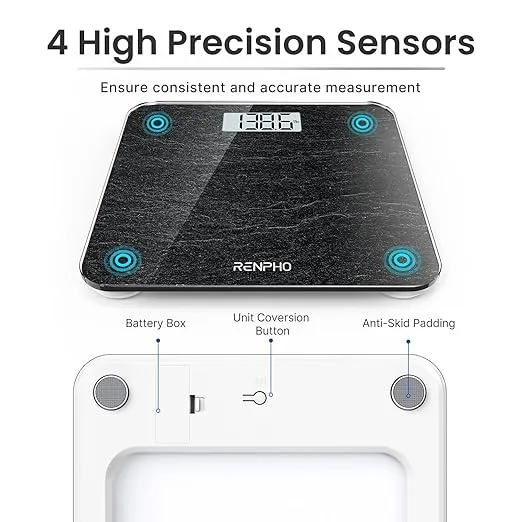 RENPHO Digital Bathroom Scale, Highly Accurate Body Weight Scale with Lighted LED Display, Round Corner Design, 400 lb, Core 1S, Marble