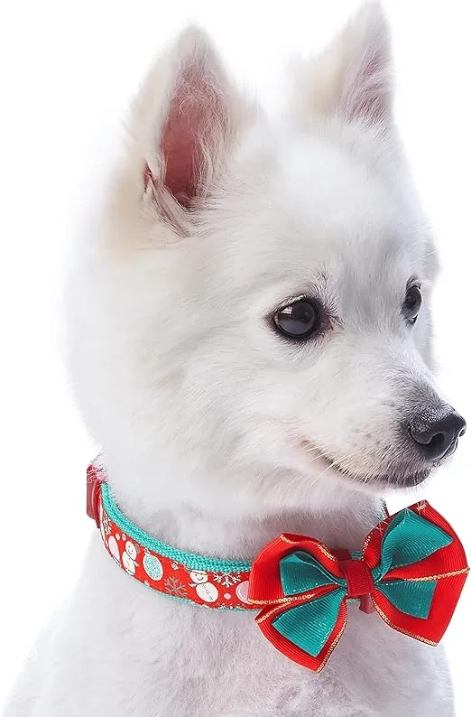 Blueberry Pet Christmas Dog Collar with Bow Tie, Nightmare Before Christmas Style, Large Adjustable Dog Collars for Small Dogs, Holiday Dog Collars, Festive Christmas Collar for Dogs
