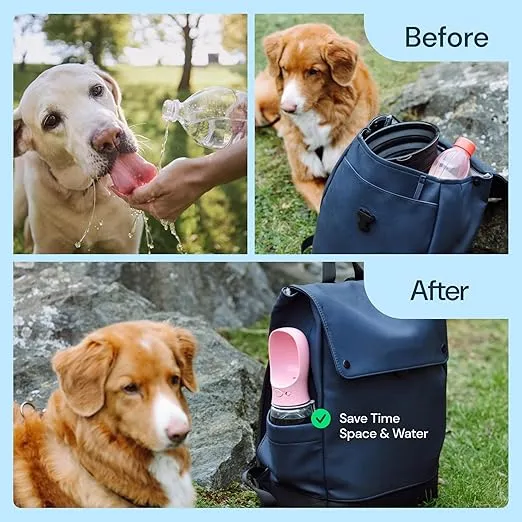 MalsiPree Dog Water Bottle Portable - Lightweight Water Bottle for Dogs - Dog Travel Water Bottle with Bowl - Dog Walking Accessories (12OZ, Navy Blue) - Leak Proof Dog Water Bottles