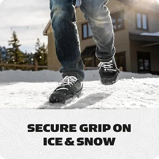 Yaktrax Pro Traction Cleats - 360-Degree Grip on Snow, Ice, & Multi-terrain Surfaces - Elastic Outer Band w/ Easy-On/Off Heel Tab & 1.4mm Stainless Steel Coils - Abrasion Resistant - Unisex