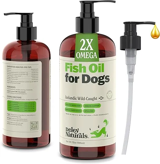 Deley Naturals Dog Fish Oil Icelandic - Dog Itching Skin Relief with Omega 3 6 9 for Skin, Coat, and Heart - Omega 3 Fish Oil for Dogs Skin Irritation Treatment - Skin and Coat Supplements for Dogs