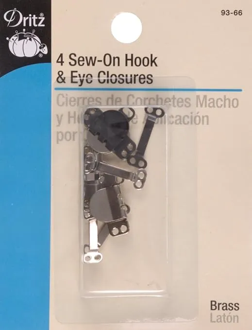 Dritz 93-66 Sew-On Hook & Eye Closures, Black & Nickel 4-Count