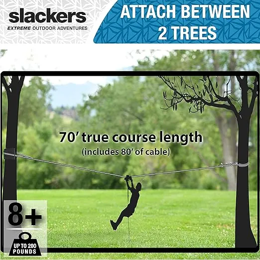 slackers 70 ft Hawk Series Zipline - Kids Zip line Kit with Safety Zipspring Brake System - Great Zipline Kit for Kids and Teens - Recommended Ages 7+ (Hawk Series)