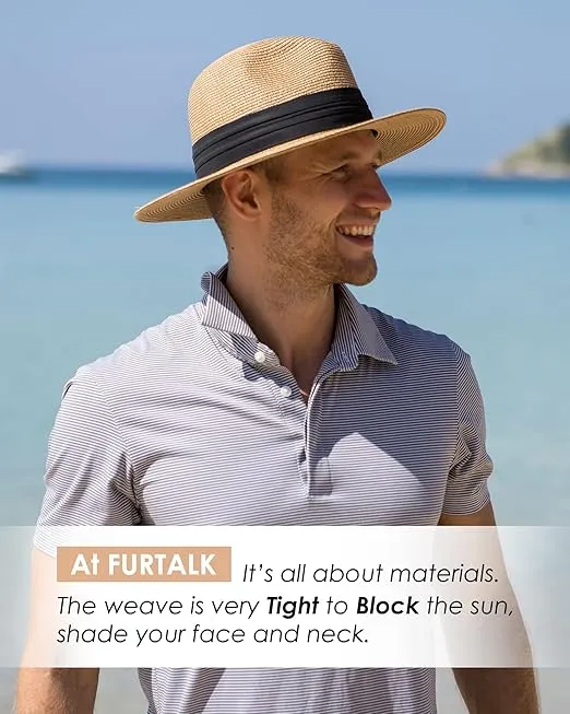 FURTALK Womens Mens Wide Brim Straw Panama Hat Fedora Summer Beach Sun Hat UPF Straw Hat for Women