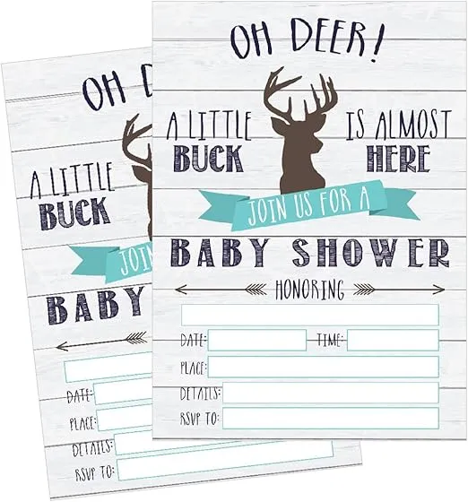 Hadley Designs 50 Oh Deer A Little Buck Is Almost Here Baby Shower Invitations For Boy - Baby Sprinkle Invitations, Cute Baby Shower Invites For Boy Woodland Baby Shower Invitations For Boy