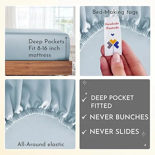 California Design Den 100% Cotton Sheets, Softest Queen Sheet Set, Cooling Sheets for Queen Size Bed with Deep Pockets, 400 Thread Count Sateen, Bedding Sheets & Pillowcases, Queen Sheets (Sky Blue)