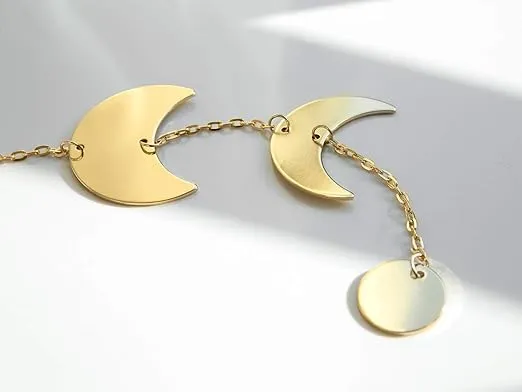 Mkono Moon Phase Wall Hanging Metal Boho Home Decor Vertical Chic Moon Garland for Dorm Nursery Bedroom Living Room Apartment Office, Decorative Wall Art for Girls Mom, Gold