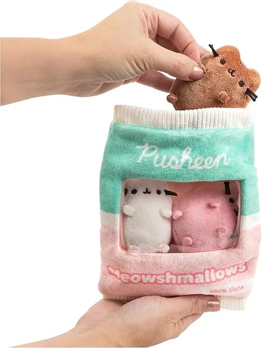 GUND Pusheen Meowshmallows Bag of Treats with Removable Mini Plush, Stuffed Animals for Ages 8 and Up, Pink/Green, 7.5”