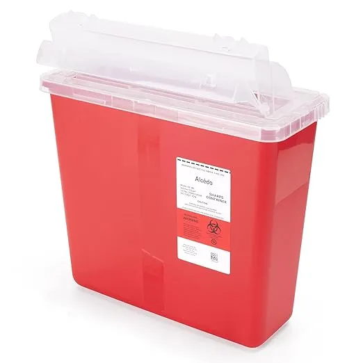 Alcedo Sharps Container for Home and Professional Use 5 Quart (1 Pack), Biohazard Needle and Syringe Disposal, Mailbox Style Lid, Medical Grade