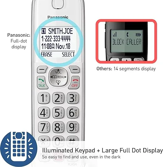 Panasonic Cordless Phone with Answering Machine, Link2Cell Bluetooth, Voice Assistant and Advanced Call Blocking, Expandable System with 3 Handsets - KX-TGD863W (White)