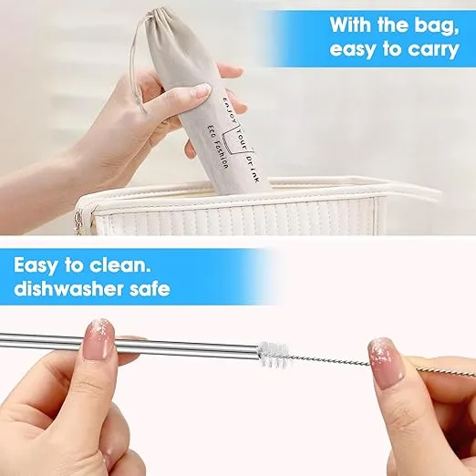 20 Pack Reusable Stainless Steel Metal Straws,10.5" & 8.5" Reusable Drinking Straws with 20 Silicone Tips 5 Straw Brushes 1 Travel Case,Eco Friendly Extra Long Metal Straw Fit for 20 24 30 oz Tumbler