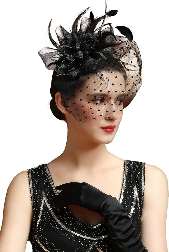 Fascinators Hat Feather Headband Women's Fascinators Tea Party Headwear with Clip Derby Hat for Girls and Women