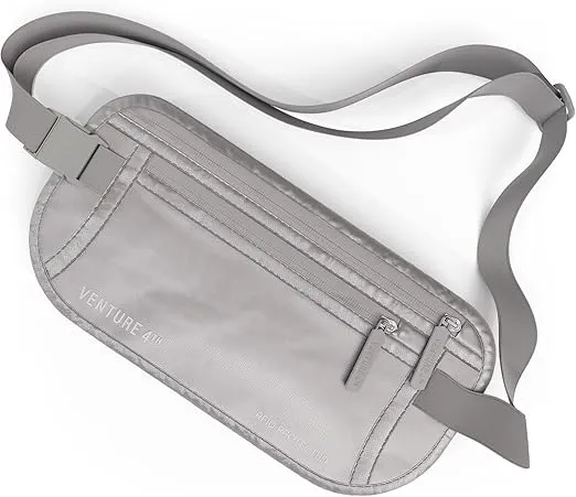 VENTURE 4TH Travel Money Belt - Slim Passport Holder RFID Blocking Travel Pouch to Protect Cash, Credit Cards and Travel Documents