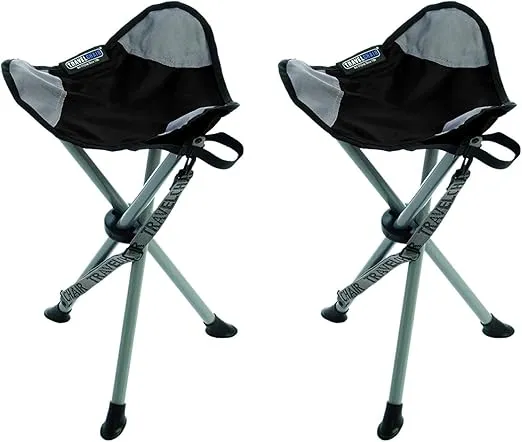 Travel Chair Slacker Tripod Chair for Camping, Set of 2, Adjustable Carry Strap for Easy Transport | Oversized Duck Feet for Improved Stability | Perfect for Outdoor Adventures (Black)