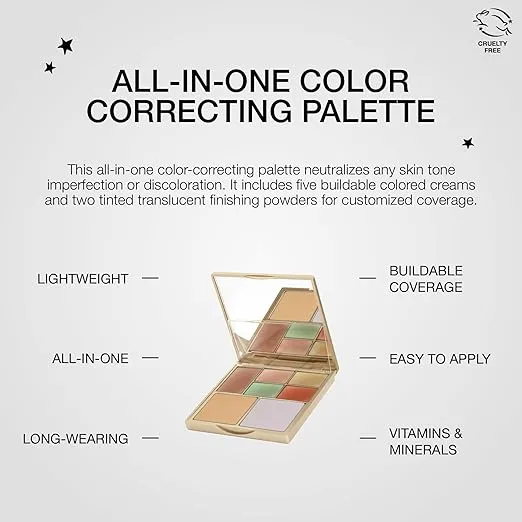 Stila Color Correcting Palette, Correct And Perfect All In One, Cream & Powder Face Makeup for Dark Circles, Redness, 0.45 Oz.