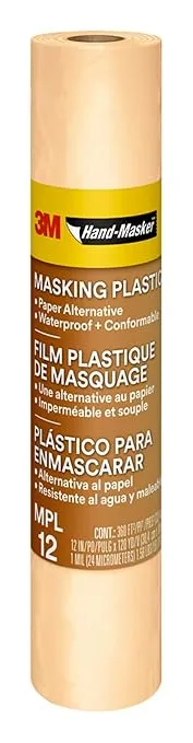 3M Hand-Masker Masking Plastic, 12 in x 120 yds, Easy To Wrap Around Objects, No Paint Bleed-Through, Minimize Messy Clean-Up, Waterproof, 1 Roll (MPL12)
