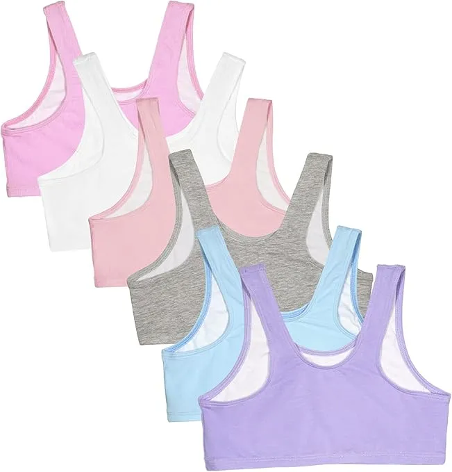 Fruit of the Loom Girls' Multi Pack Cotton Built -Up Stretch Sports Bra Available in 6 Packs!
