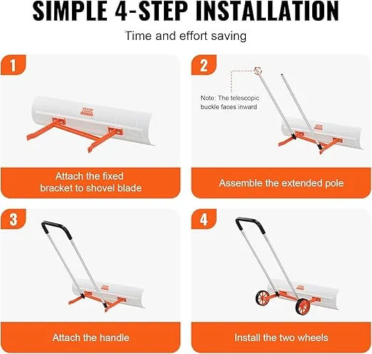 VEVOR Snow Pusher Shovel with Wheels for Driveway, 37 inch Bi-Directional Heavy Duty Plastic Snow Pusher on Wheels, Wheeled Rolling Snow Shovels for Snow Removal