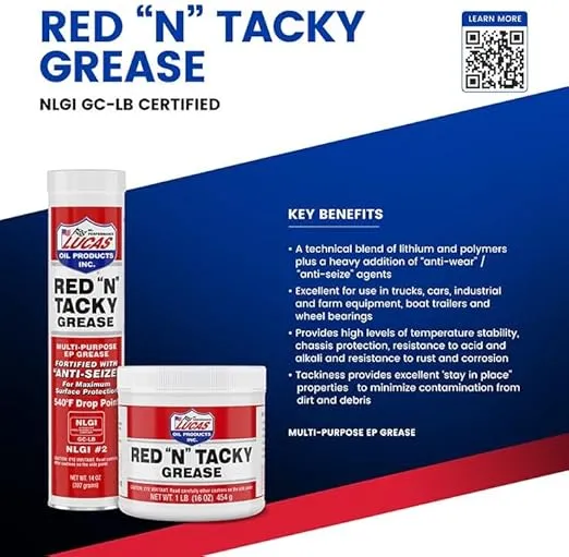 Lucas Oil 10005 Red N Tacky Grease - 14 Ounce Cartridge (Pack of 10)