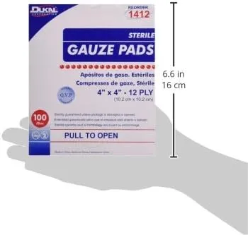 Dukal Sterile Gauze Pad, 4" x 4", 100 per Box, White