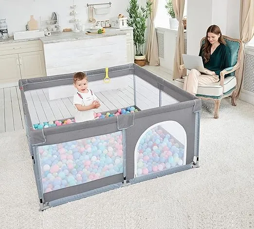 TODALE Baby Playpen 50”×50” Gray Playpen for Babies and Toddlers, Safe & Sturdy, Small Baby Play Yard with Anti-Slip Base & Breathable Mesh- Indoor & Outdoor Baby Play Pen for Toddler & Infant