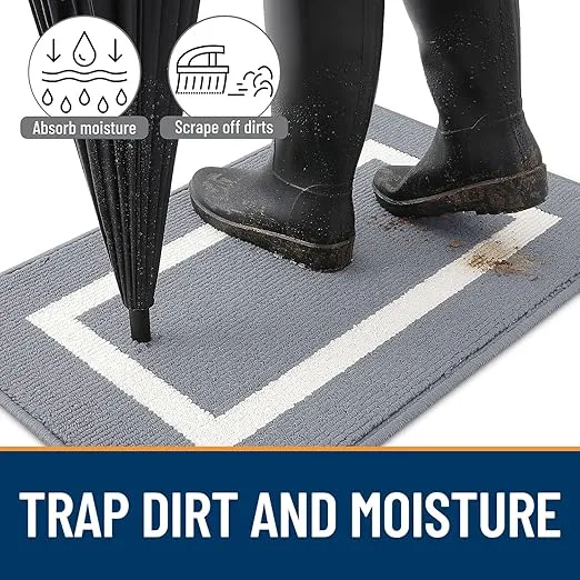 OLANLY Indoor Door Mat, 32x20, Non-Slip Absorbent Resist Dirt Entrance Mat, Washable Low-Profile Inside Entry Doormats for Entryway, Grey