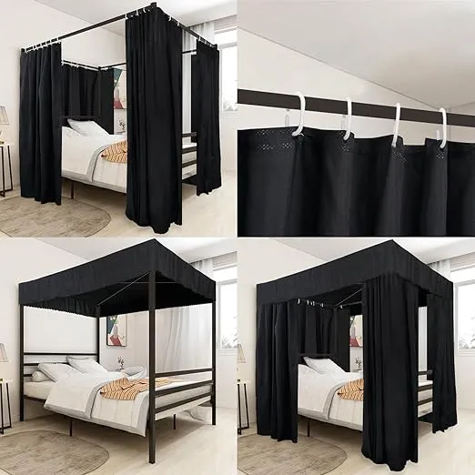 Black Canopy Bed Curtains - 4 Corner Post Bed Curtains Canopy Full Bed Canopy Curtains for Adults Girls Bedroom Decoration(Black, Full)