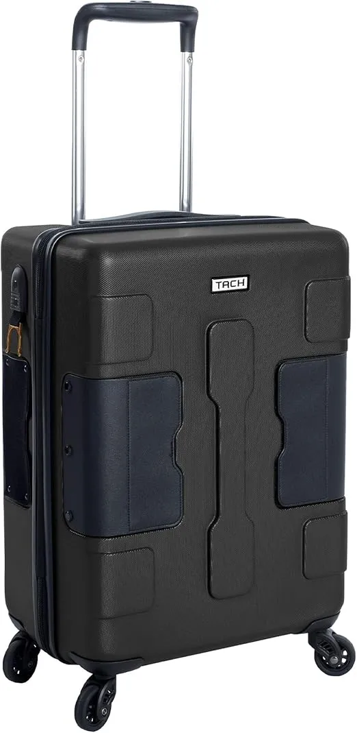 Tach V3 Hard Shell Carry On Luggage 22x14x9 | Carry on Luggage with Spinner Wheels & Patented Built-In Connecting System | One Piece Rolling Suitcase Links 6 Bags At Once (Black)