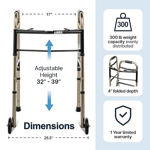 Lumex ColorSelect Walker, Lightweight & Folding 2-Wheel Walker for Adults & Seniors