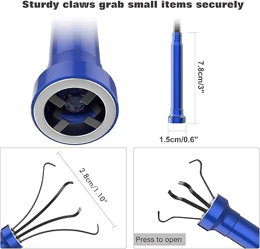 Grabber Tool Magnetic Four-claw Picker, Bendable Hose Reacher Pickup Sweeper with LED Lights, Flexible Long Handy Reaching Assist Tool for Litter Pick/Home Sink/Drain - Blue