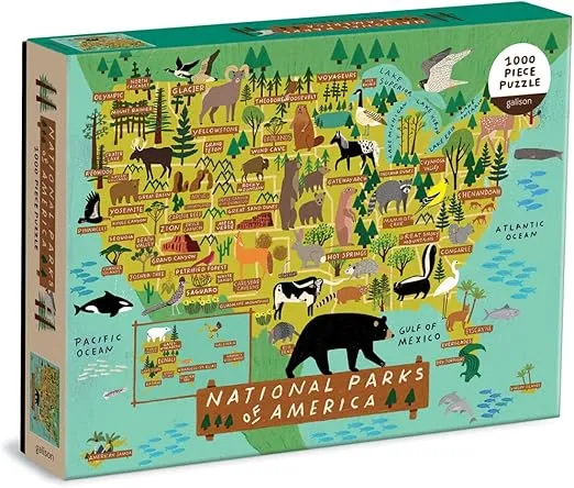 Galison National Parks of America Puzzle, 1000 Pieces, 27” x 20” – Difficult Jigsaw Puzzle Featuring Stunning and Colorful Artwork by Anne Bentley – Thick, Sturdy Pieces, Challenging Family Activity