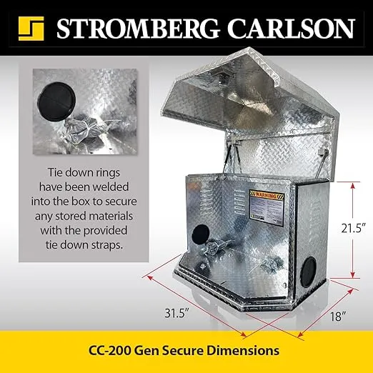 Stromberg Carlson Gen Secure Generator Box - Storage for Your Items - Anti-Theft, Propane Ventilation, and Trailer Ready - Bolts to CC-255 Tray - A-Frame 4” Square Bumper Adapters Coming in 2024