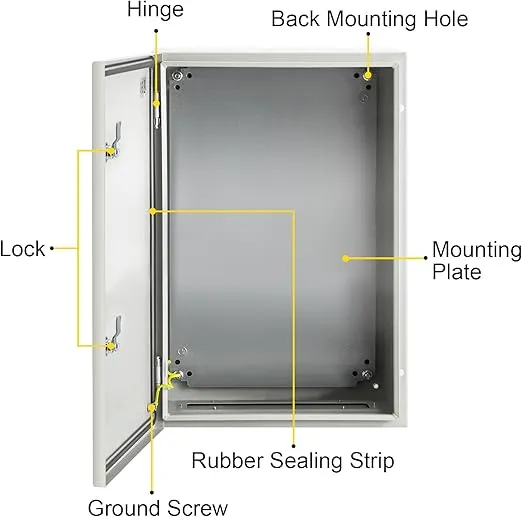 VEVOR NEMA Steel Enclosure, 24 x 16 x 10'' NEMA 4X Steel Electrical Box, IP66 Waterproof & Dustproof, Outdoor/Indoor Electrical Junction Box, with Mounting Plate